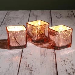 Richland Rose Gold Mercury Square Votive Holder Set Of 12 -Unique Candle 1157 8115