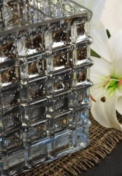 Silver Mercury Textured Glass Cube 6" - Square Vase & Candle Holder
