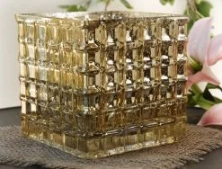 Gold Mercury Mosaic Glass Cube 6" - Square Vase & Candle Holder -Unique Candle 2013 09 04 1757 edited 1