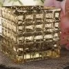 Gold Mercury Mosaic Glass Cube 4.75" - Square Vase & Candle Holder