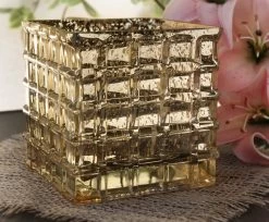 Gold Mercury Mosaic Glass Cube 4.75" - Square Vase & Candle Holder
