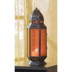 Wholesale Moroccan Design Amber Glass Candle Lantern