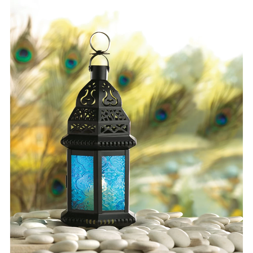 Wholesale Lantern With Blue Glass 2 Wholesale Lantern With Blue Glass - Image 2