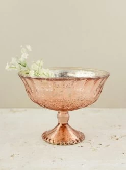 Mercury Glass Compote Rose Gold 7" X 5.25"