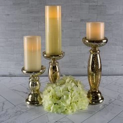 Eastland Unique Mercury Glass Pillar Candle Holder Set Of 3 -Unique Candle 7123 7126 7129 4904