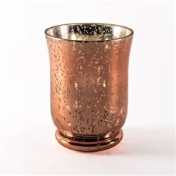 Blush Rose Gold Mercury Glass Hurricane Vase & Candle Holder 6"
