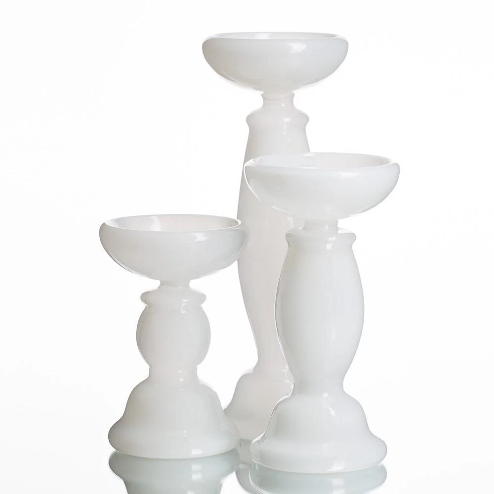 Richland White Glass Pillar Candle Holder Set Of 3 1 Richland White Glass Pillar Candle Holder Set Of 3