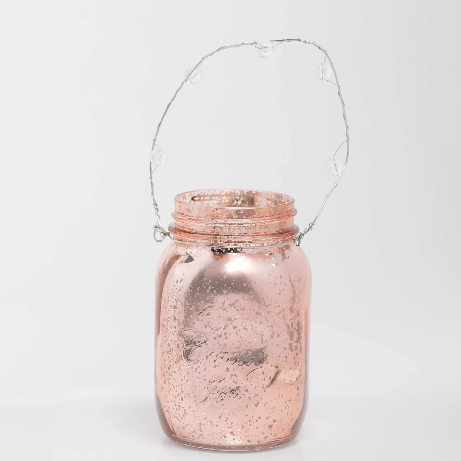 Richland Small Mercury Hanging Mason Jar With Clear Bead Handle - Rose Gold Set Of 6 1 Richland Small Mercury Hanging Mason Jar With Clear Bead Handle - Rose Gold Set Of 6