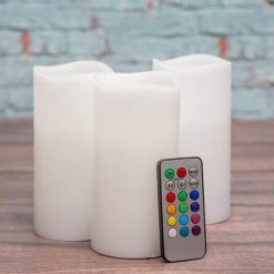 Richland Flameless LED Remote Control Wavy Top Pillar Candle White 3"x6" Set Of 24