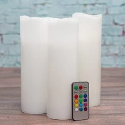 Richland Flameless LED Remote Control Wavy Top Pillar Candle White 3"x9" Set Of 24