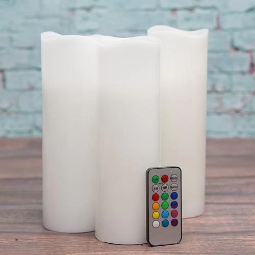 Richland Flameless LED Remote Control Wavy Top Pillar Candle White 3"x9" Set Of 3 1 Richland Flameless LED Remote Control Wavy Top Pillar Candle White 3"x9" Set Of 3