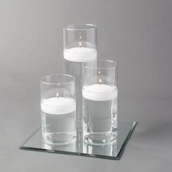 Eastland Square Mirror And Cylinder Vase Centerpiece With Richland 3" Floating Candles Set Of 84