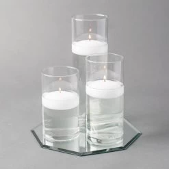 Eastland Octagon Mirror And Cylinder Vase Centerpiece With Richland 3" Floating Candles Set Of 84