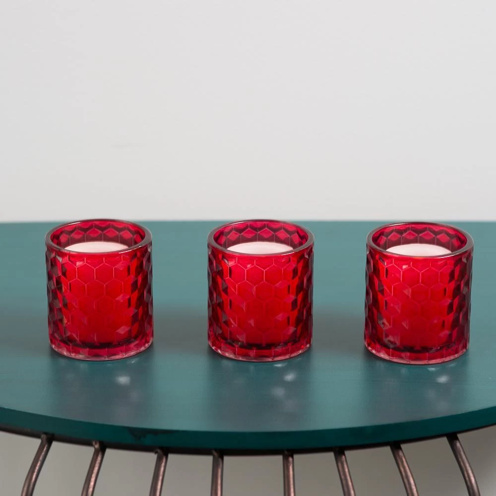Richland Red Chunky Honeycomb Glass Votive & Tealight Holder Set Of 24 2 Richland Red Chunky Honeycomb Glass Votive & Tealight Holder Set Of 24 - Image 2