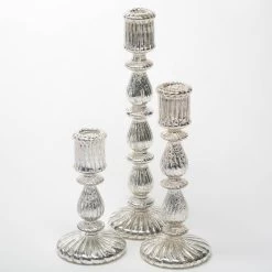 Richland Ribbed Unique Mercury Glass Taper Candle Holder Set Of 3
