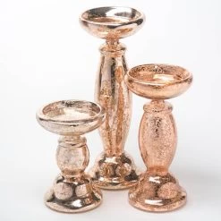 Richland Unique Rose Gold Mercury Glass Pillar Candle Holder Set Of 3