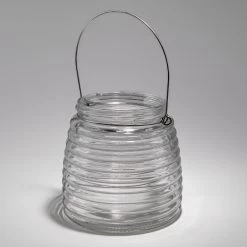 Eastland 4.6" Hanging Horizontal Ribbed Glass Jar With Handle Set Of 12