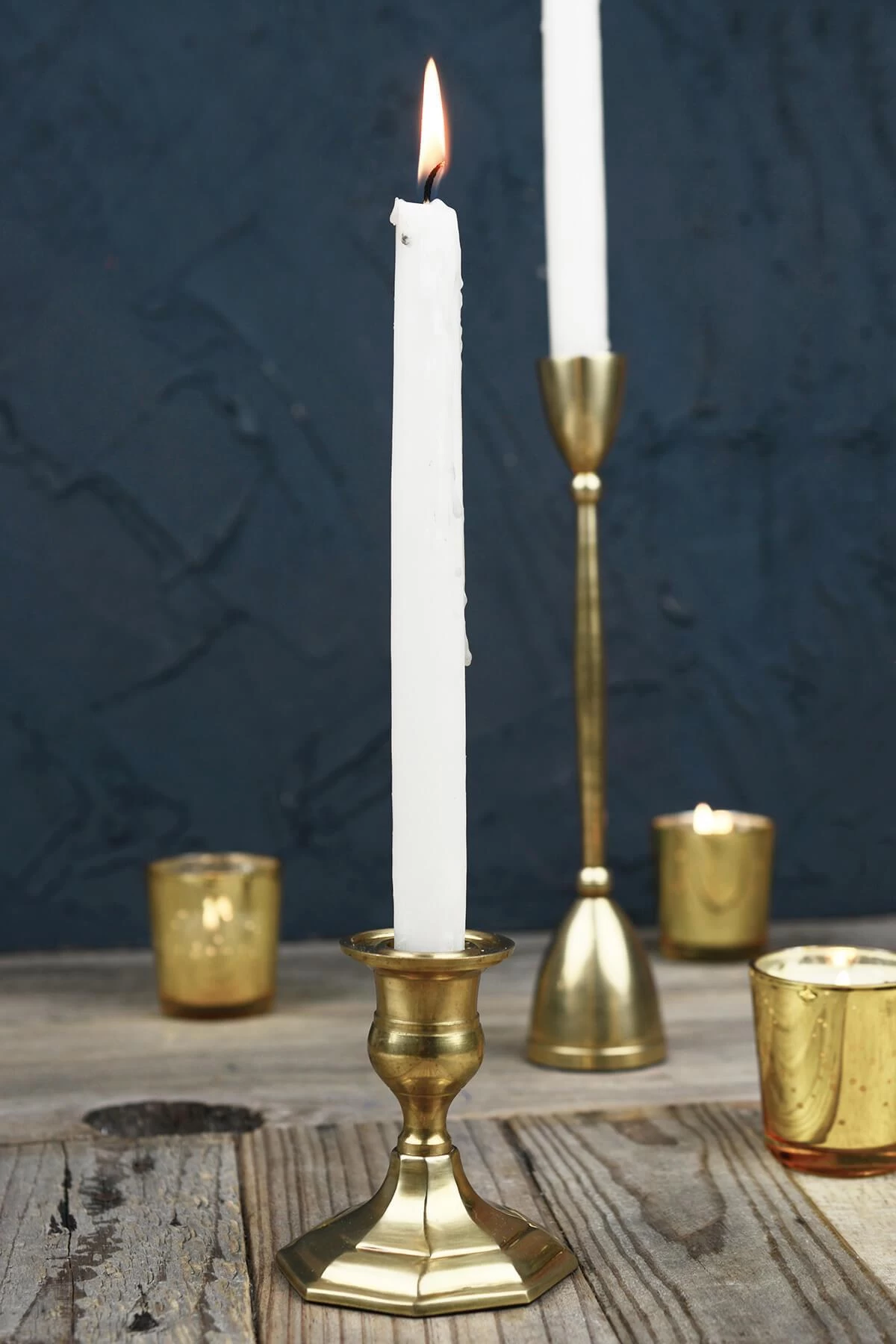 Gold Metal 3.75" Taper Candle Holder, Antique Candlestick 1 Gold Metal 3.75" Taper Candle Holder, Antique Candlestick