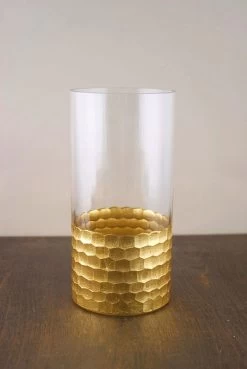 Gold Honeycomb Cylinder Vase 4"x8"