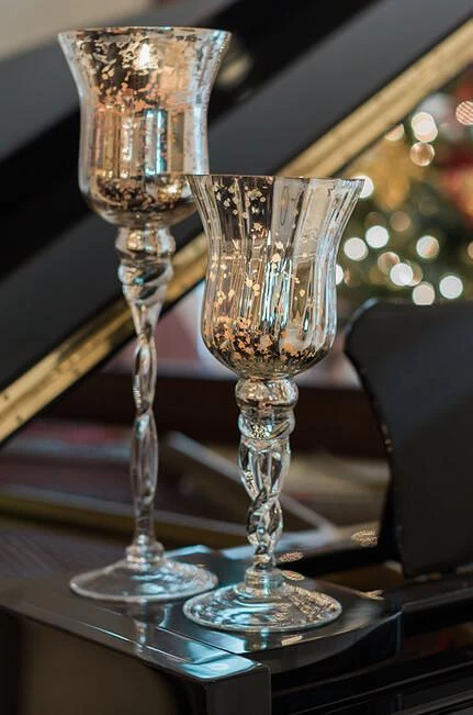 Silver Mercury Glass Pedestal Candle Holders With Twisted Stems Set Of 3 2 Silver Mercury Glass Pedestal Candle Holders With Twisted Stems Set Of 3 - Image 2