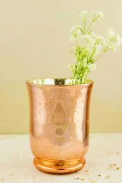 Blush Rose Gold Mercury Glass Hurricane Vase & Candle Holder 6" -Unique Candle mercury glass hurricane vase rose gold 1