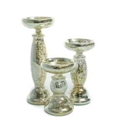 Eastland Unique Mercury Glass Pillar Candle Holder Set Of 3