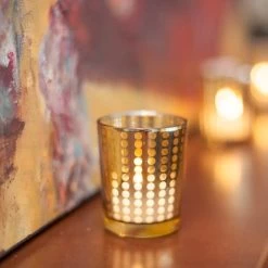 Richland Gold Dotted Glass Holder – Small Set Of 72 -Unique Candle mg 5155 3 1