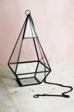 Hanging 9" Hexagonal Based Glass & Metal Terrarium