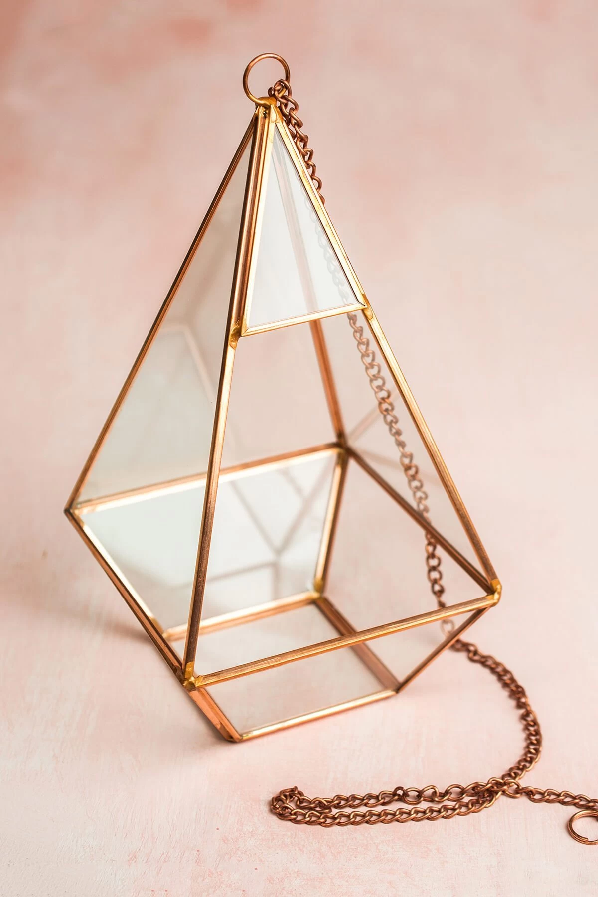 Copper Hanging 9" Hexagonal Based Glass & Metal Terrarium 1 Copper Hanging 9" Hexagonal Based Glass & Metal Terrarium