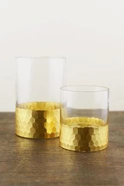 Elsa Vase & Candle Holder 4" With Gold-Dipped Finish -Unique Candle vase cylinder 4in gold honeycomb 3