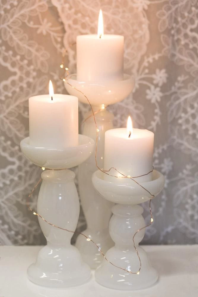 Richland White Glass Pillar Candle Holder Set Of 3 2 Richland White Glass Pillar Candle Holder Set Of 3 - Image 2